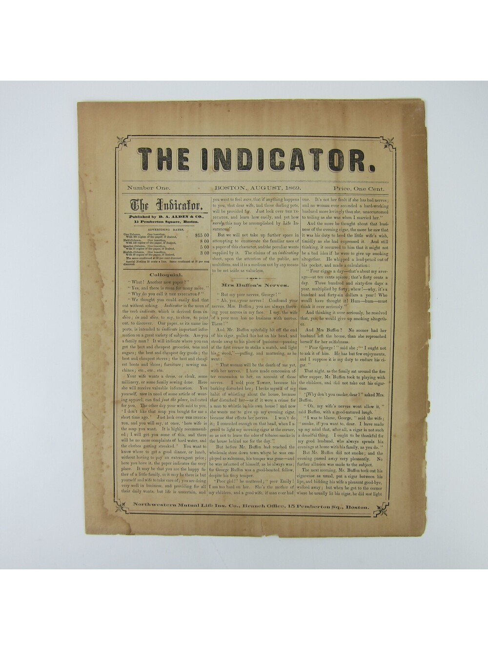 Antique 1869 D.A. Alden & Co Ad Magazine The Indicator Boston Massachusetts RARE